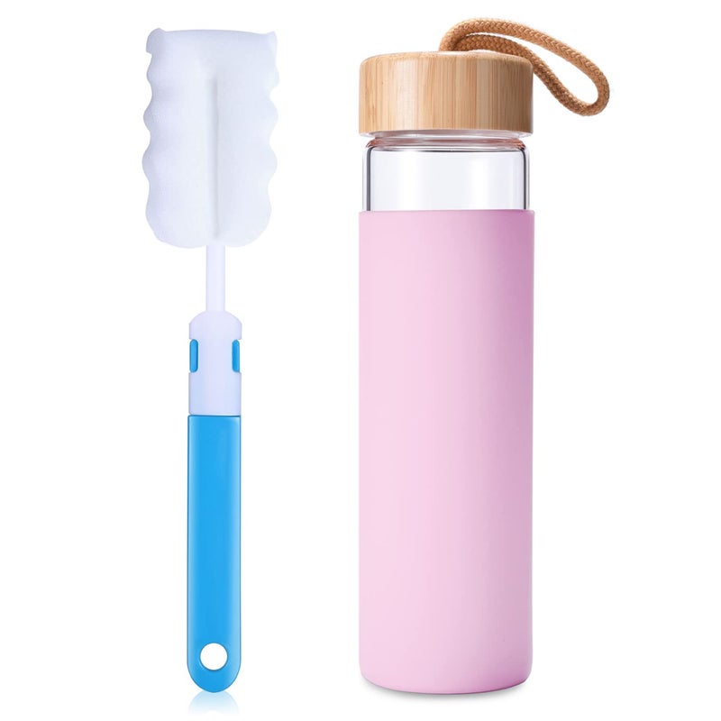 Yomious 20 Oz Borosilicate Glass Water Bottles with Silicone Sleeve BPA Free, Dishwasher Safe - Reusable Clear Glass Drinking with Leak Proof Bamboo Lid | Perfect Gym Water Bottles for Men & Women - Image 2